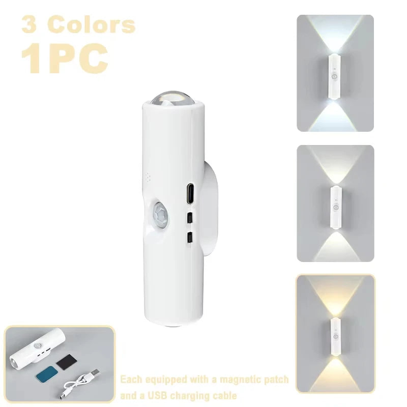 Smart RGB Double-head Wall Light Motion Sensor Magnetic Night Light Rechargeable Spotlight for Bedroom Closet Garden Room Decor