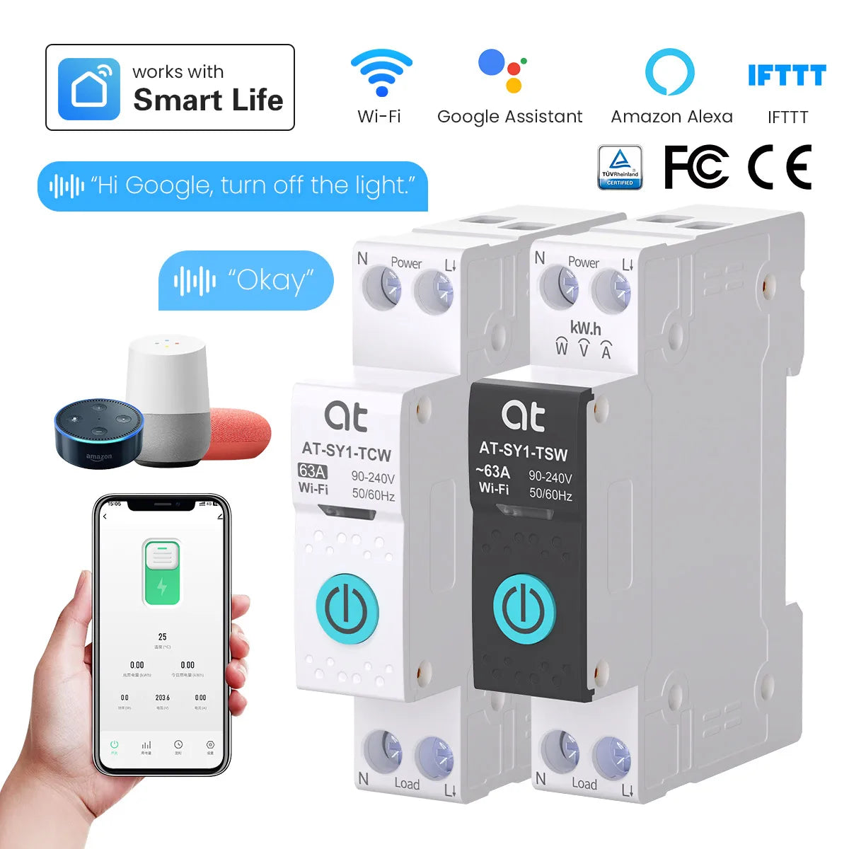 TUYA WiFi/ZigBee MCB Smart Circuit Breaker Over Current Under Voltage Protection Power Metering 63A Remote Control Switch
