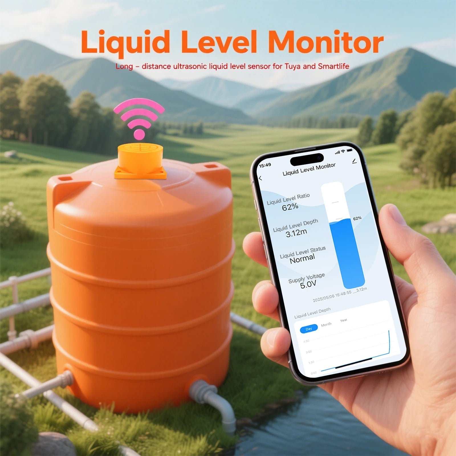 Moray ME201WSP Tuya Smartlife APP Solar Energy Wireless Water Tank Level Gauge For Water Fuel Tank Monitor
