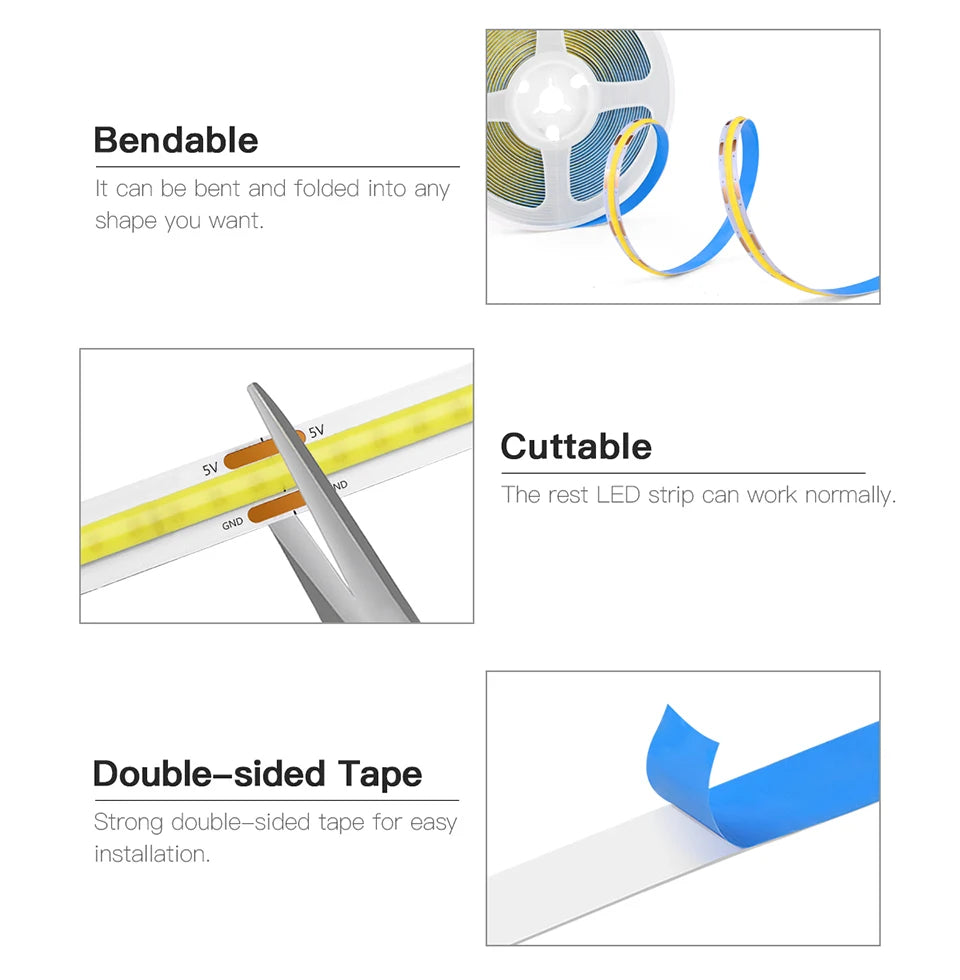 Super Bright USB COB LED Strip Light 320leds/m DC 5V with Hand Scan Dimmable Touch Sensor Switch 1m 2m 3m 4m 5m led licht