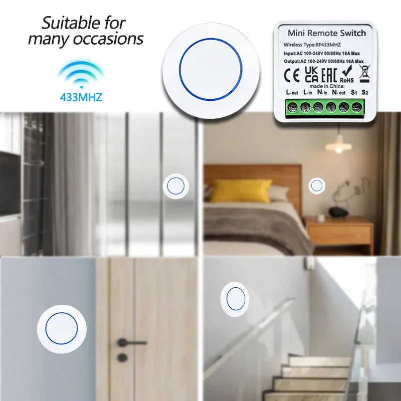 10A Relay Receiver Module Transmitter Light Switch Wireless Universal 433MHz Remote Control Switch for Smart Home LED Fan DIY