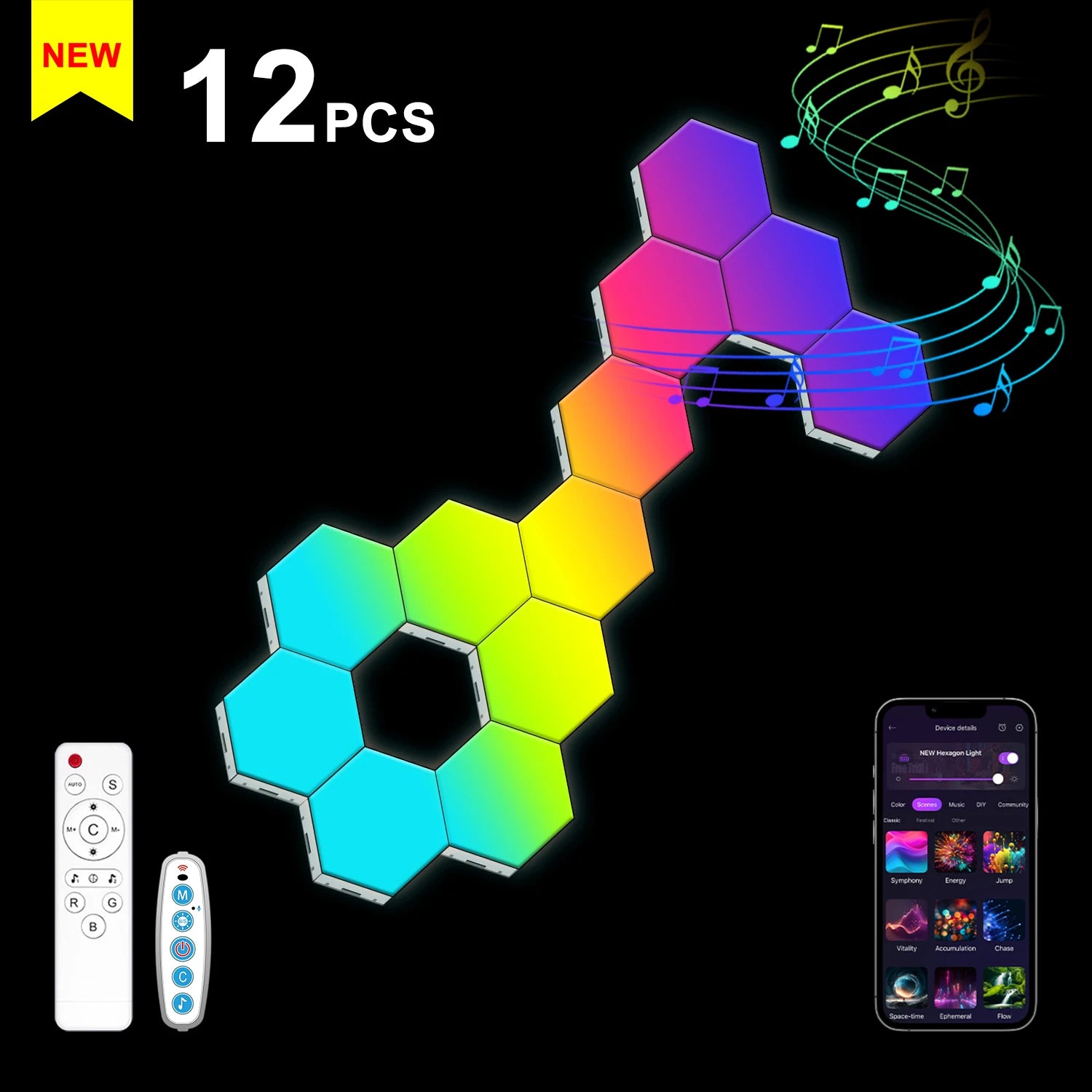 Smart LED Hexagonal Wall Light Quantum Panel APP DIY Music Sync Night Light Game Room Bedroom Home Decor Birthday Christmas Gift