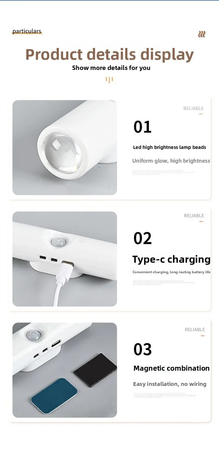 Smart RGB Double-head Wall Light Motion Sensor Magnetic Night Light Rechargeable Spotlight for Bedroom Closet Garden Room Decor