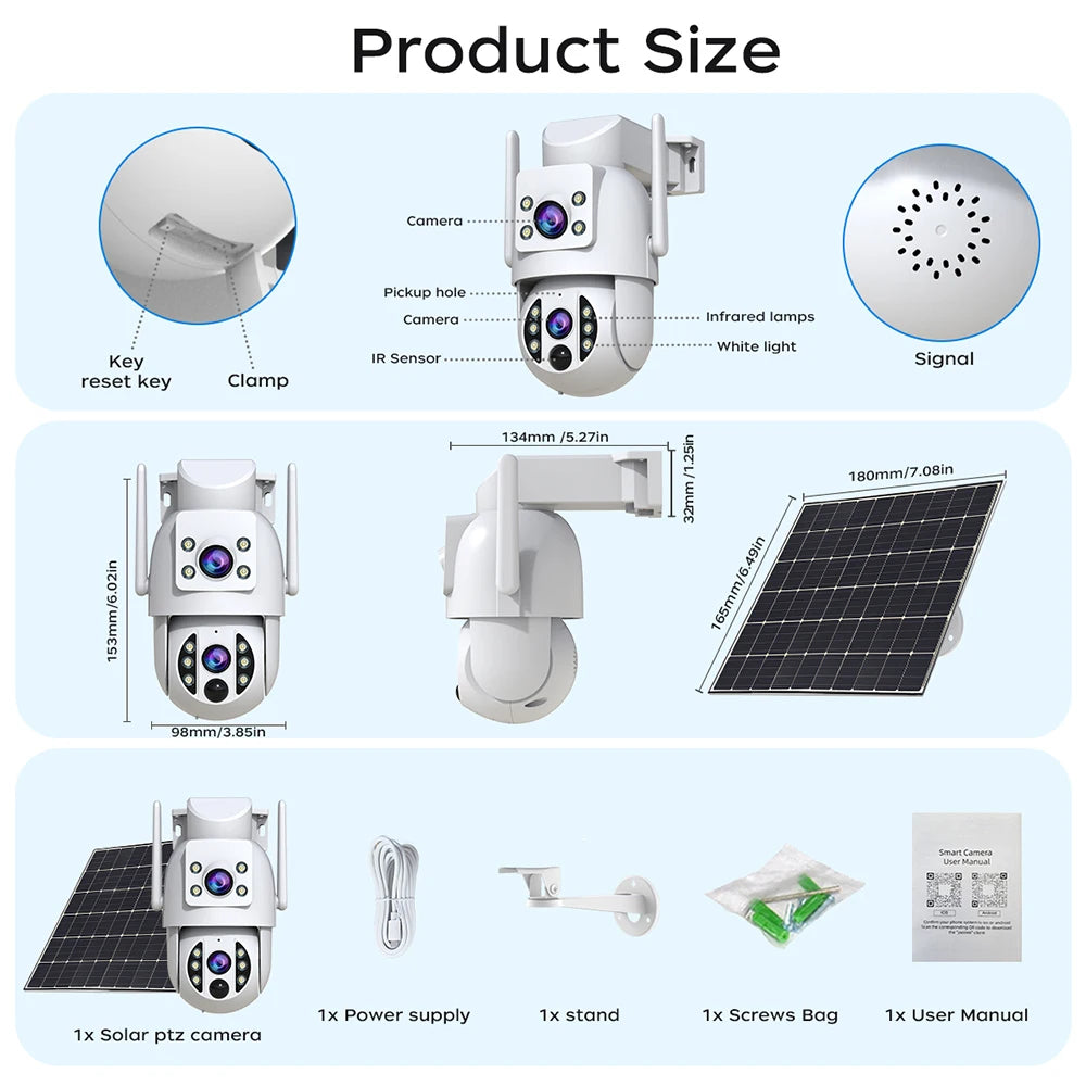 JOOAN 4K 6MP WiFi Surveillance Camera Solar Outdoor CCTV Camera With Solar Panel Dual Lens PTZ IP Cam Security Protection
