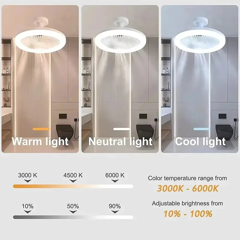 2 In 1 Energy Saving Remote Control Ceiling Fan Lamp Infinitely Dimmable E27 Base Bottom Noise Mute LED Decorative Light 85-265V