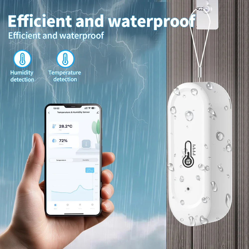 Tuya  Indoor or IP65 Waterproof Outdoor WiFi Temperature Humidity Sensor Home Thermometer Compatible For Alexa Google Home Voice