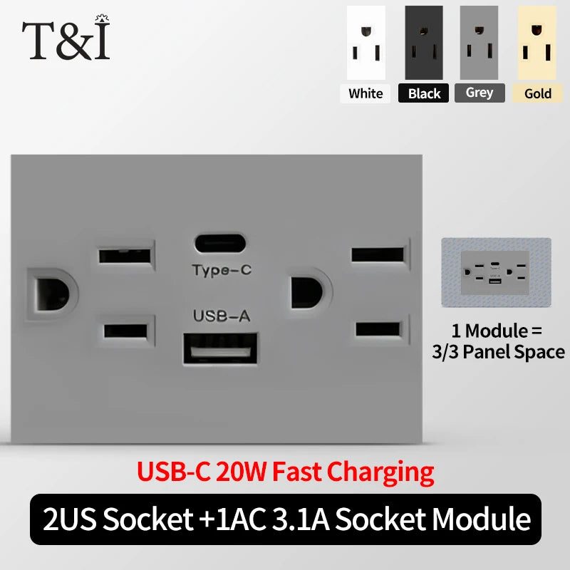 DIY Modular Tempered Glass Wall Plate2x4inch NEMA 5-15R Duplex Outlet US EU Italy Chile Interchangeable Electrical Socket Module