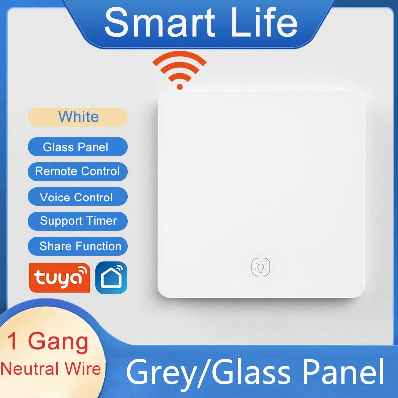 Tuya Smart WiFi Smart Light Switches glass panel No Neutral Wire No capacitor required Remote control Support Alexa Google Home