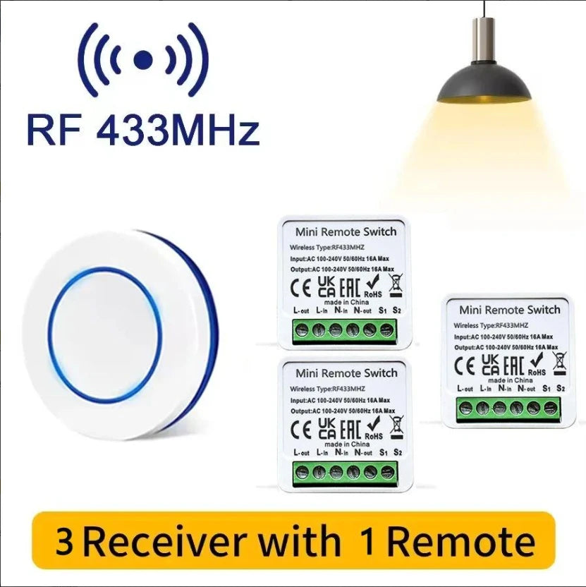 10A Relay Receiver Module Transmitter Light Switch Wireless Universal 433MHz Remote Control Switch for Smart Home LED Fan DIY
