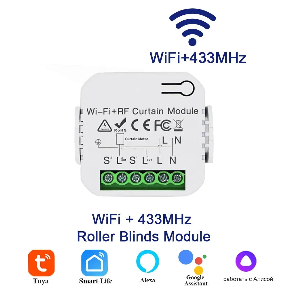 Tuya WiFi Smart Curtain Switch Roller Blinds Shutter Module 433MHz RF Remote Control Works With Alexa Google Home Assistant
