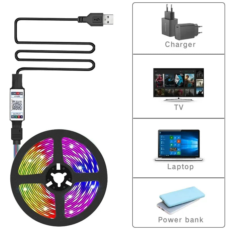 1/2/3/5M LED Strip Light Color Changing APP Music Sync RGB USB Flexible Lights For Children Gaming Room Home Party TV Backlight
