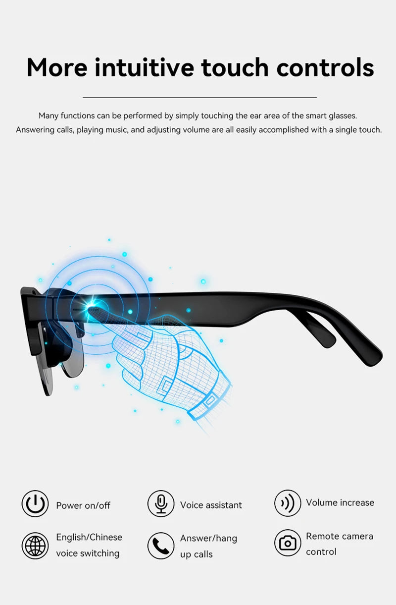 Smart AI Bluetooth Sunglasses Glasses Call Outdoor Sports Headphones HIFI Black Technology Anti-touch UV For Men And Women New