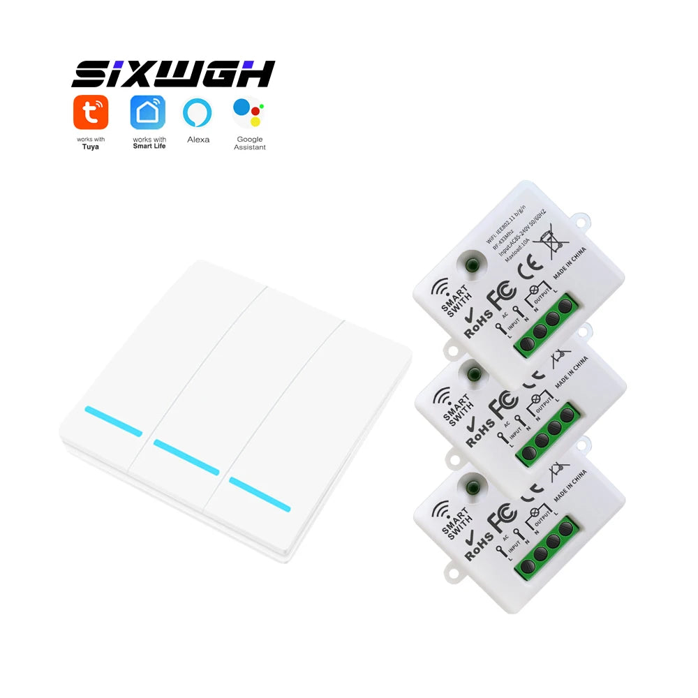 Tuya WiFi Wireless Switch 1/2/3 Gang RF433MHz Voice Control Compatible with Google Home Alexa No Wiring Required Timed Control