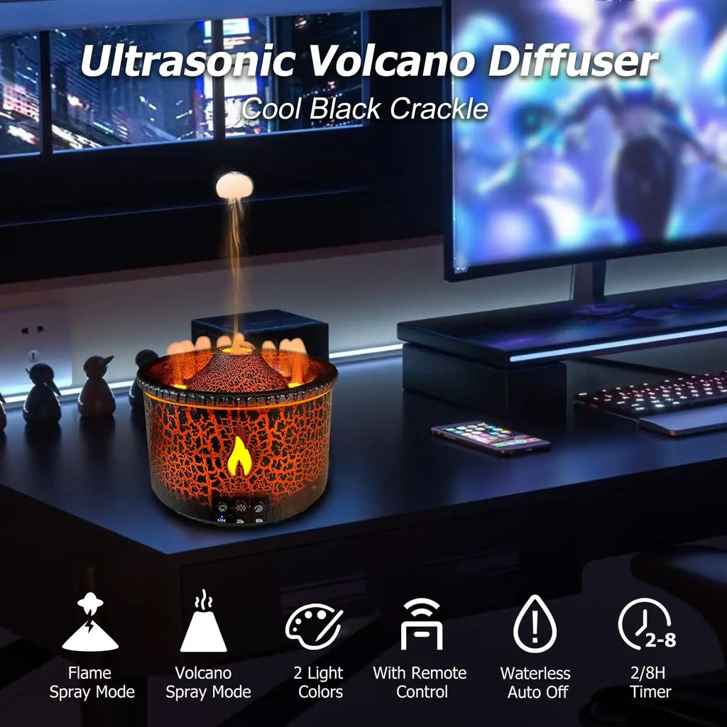 Volcanic Flame Humidifiers Air Aroma Diffuser Essential Oils Humidifiers Portable Smoke Ring Night Light Lamp Fragrance