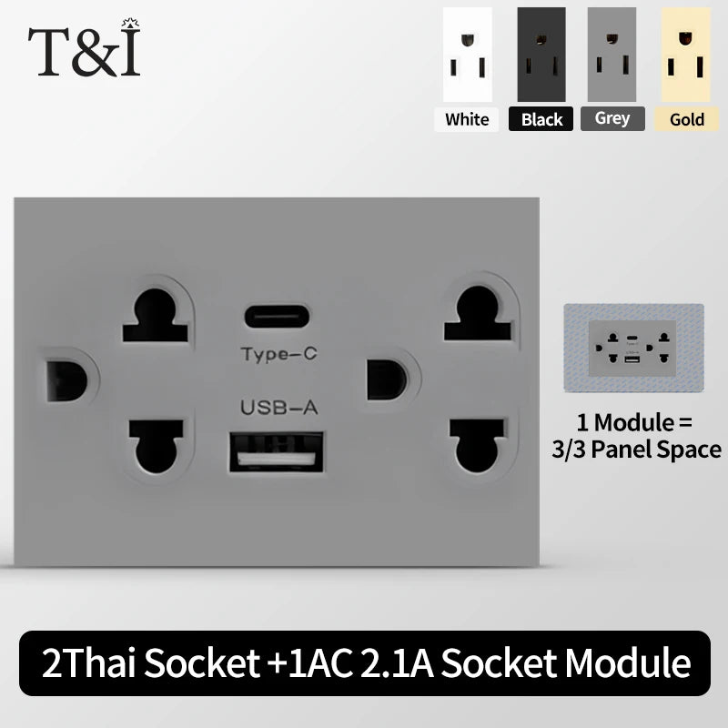DIY Modular Tempered Glass Wall Plate2x4inch NEMA 5-15R Duplex Outlet US EU Italy Chile Interchangeable Electrical Socket Module