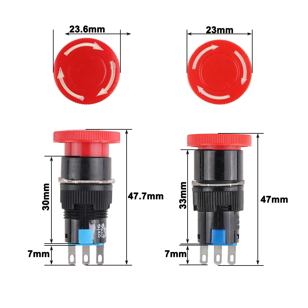 16mm e-stop switch 30mm Mushroom emergency stop 3/6 pins 1NO1NC/2NO2NC Latching self Weather Pack push button switch