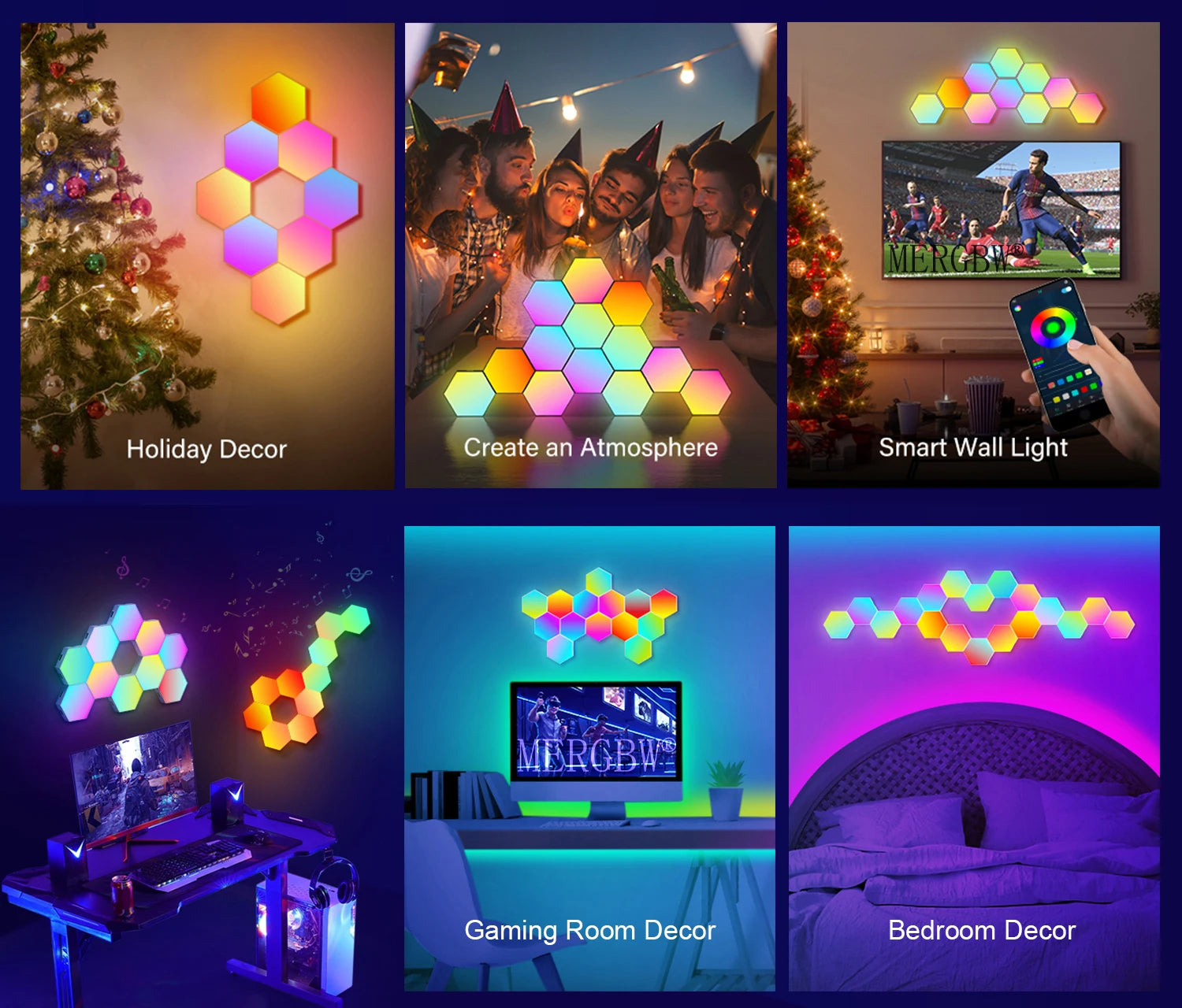 Smart LED Hexagonal Wall Light Quantum Panel APP DIY Music Sync Night Light Game Room Bedroom Home Decor Birthday Christmas Gift