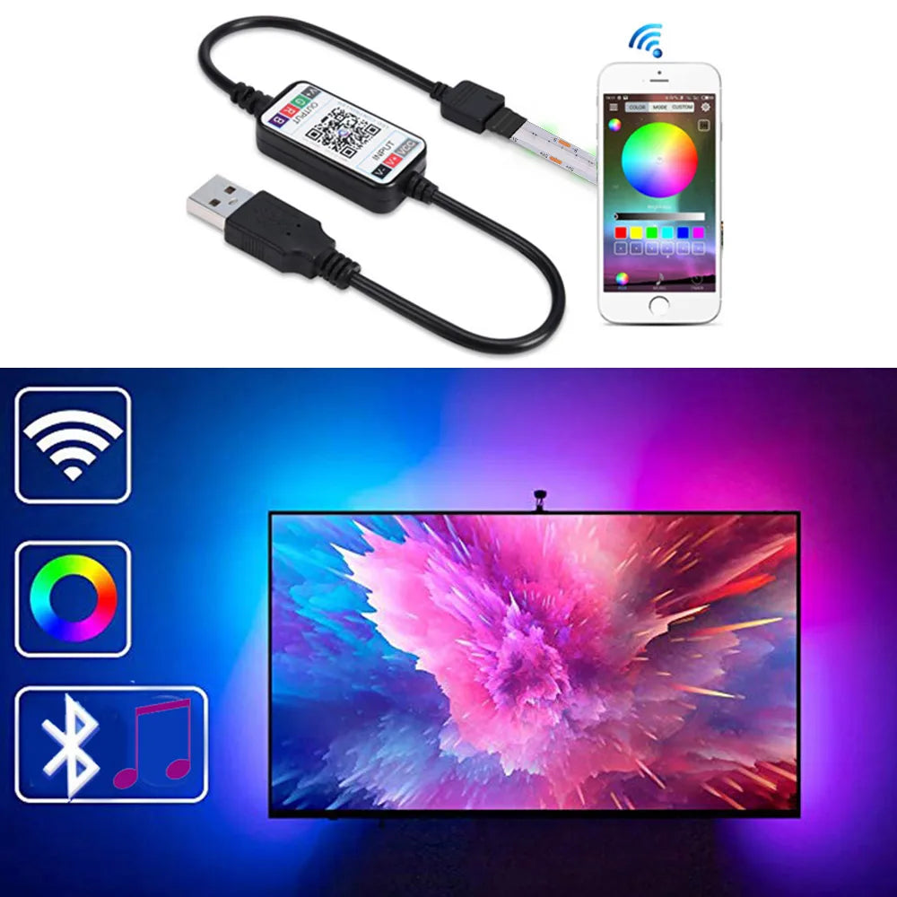 Wifi Bluetooth-compatible RGB COB LED Strip Light 5V 24key 44key Kit Remote Control 576LED High Density Linear Lights Flex Tape