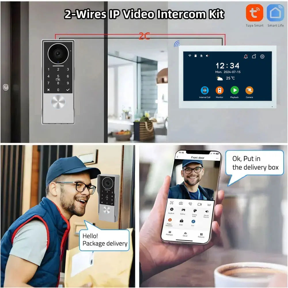 2-Wire Smart Video intercom doorbell 5G WiFi 7/10 inch Touch Screen 1080P Rainproof Camera Password Video Doorphone 5in1 Unlock
