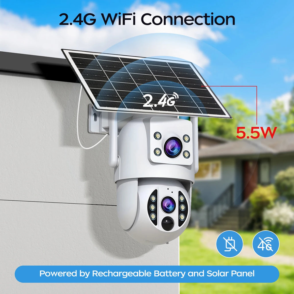 JOOAN 4K 6MP WiFi Surveillance Camera Solar Outdoor CCTV Camera With Solar Panel Dual Lens PTZ IP Cam Security Protection