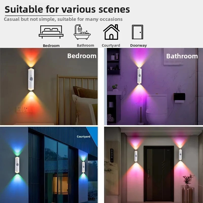 Smart RGB Double-head Wall Light Motion Sensor Magnetic Night Light Rechargeable Spotlight for Bedroom Closet Garden Room Decor