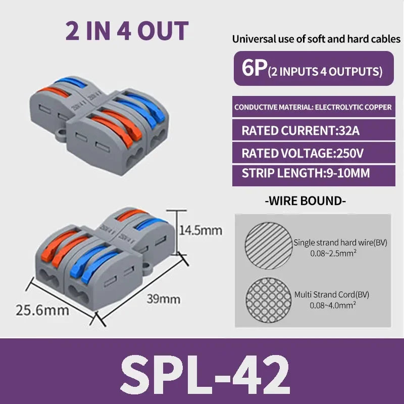 1 In Multiple Out Push-in Electrical Wire Connector Terminal Block Universal Fast Wiring Cable Connectors For Cable Connection