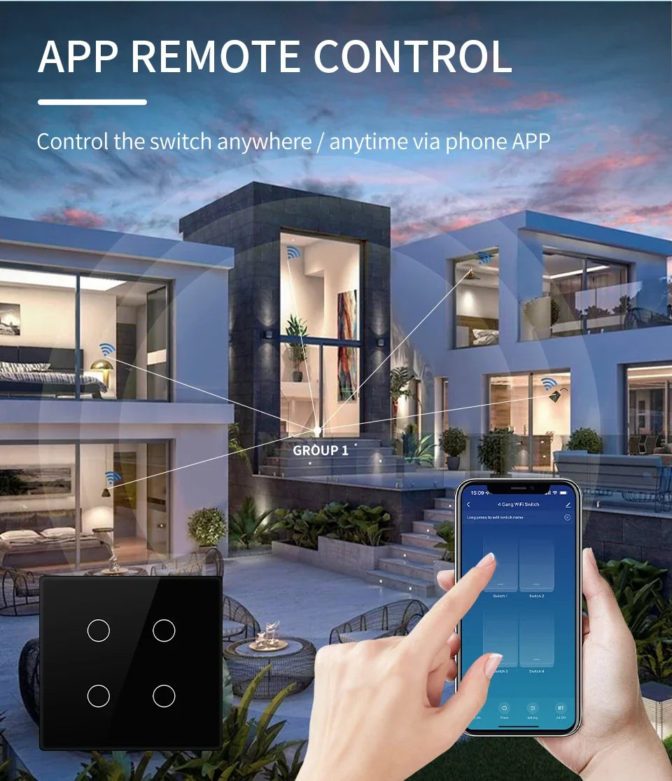 WiFi Smart Switch Brazil Standard 4x4 Size Tuya Smart Life Touch Sensor 4/6 Gang Light Switch Voice Control Alexa Google Home
