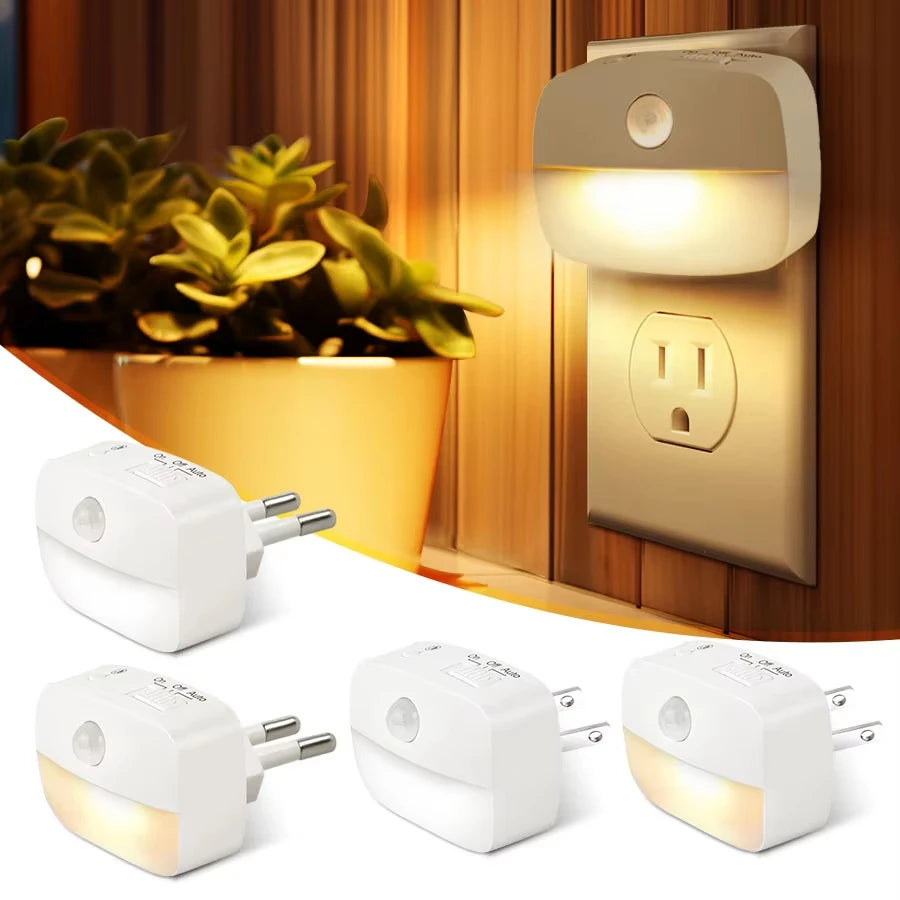 Motion Sensor LED Night Light EU/US Plug in Socket 3 Modes Night Lamp For Room Kitchen Hallway Human Induction Emergency Lightin