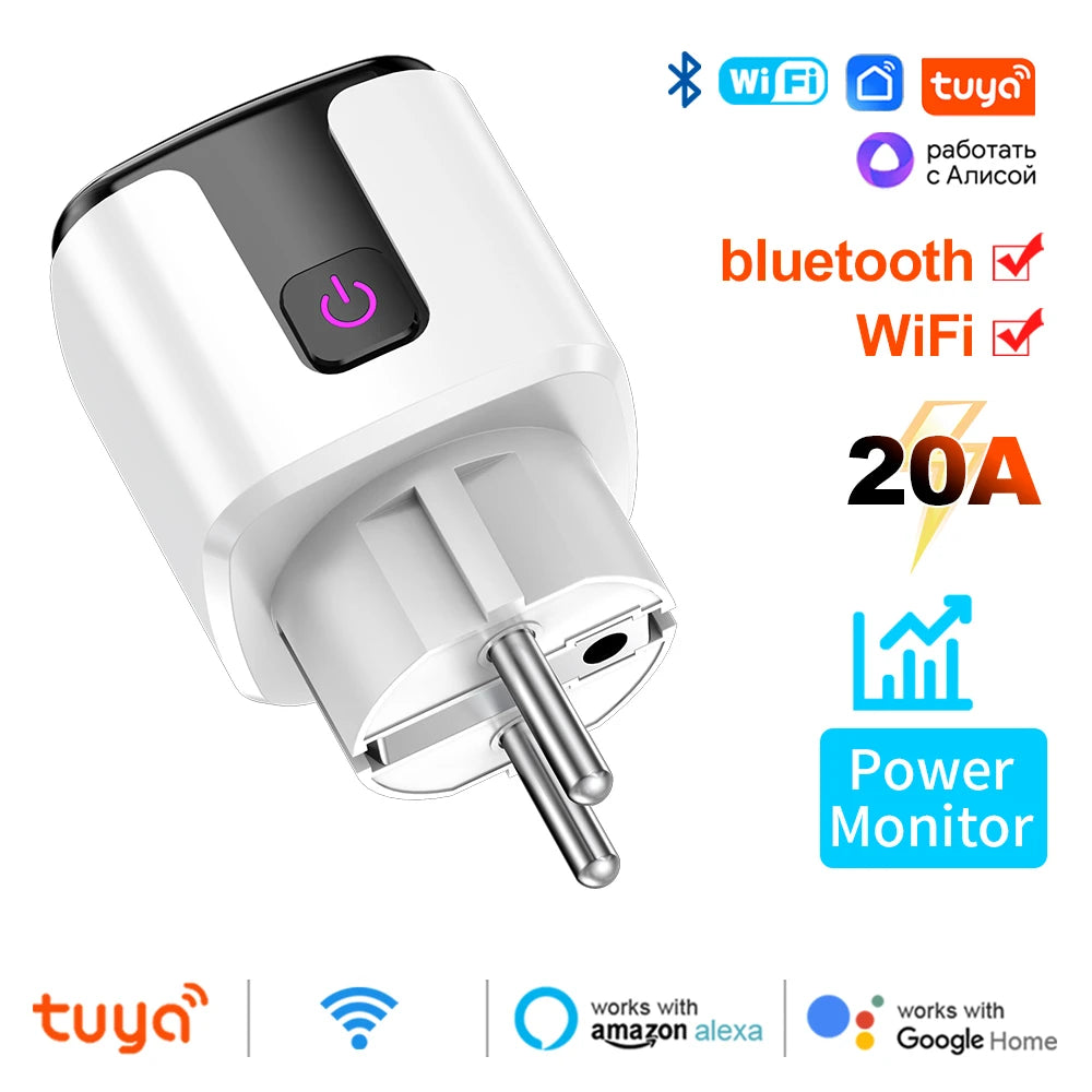 Smart Plug Tuya Smart Socket EU 20A WiFi Voice Control Yandex Alice Alexa Google Home For Tuya Smart Life APP Power Metering
