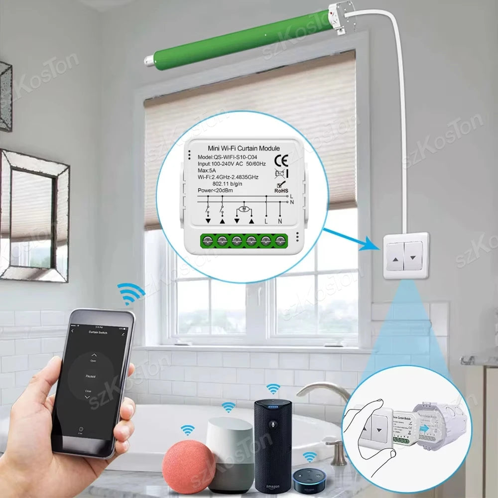 Tuya Smart WiFi ZigBee Curtain Module Blinds Roller Shutter Electric Motor Smart Curtain Switch Works with Alexa Google Home