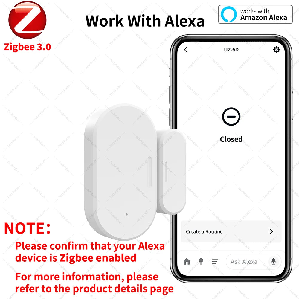 Zigbee Door Window Sensor UZ-5D Compatible with SmartLife Work With Yandex Alexa Zigbee2MQTT ZHA HomeAssistant