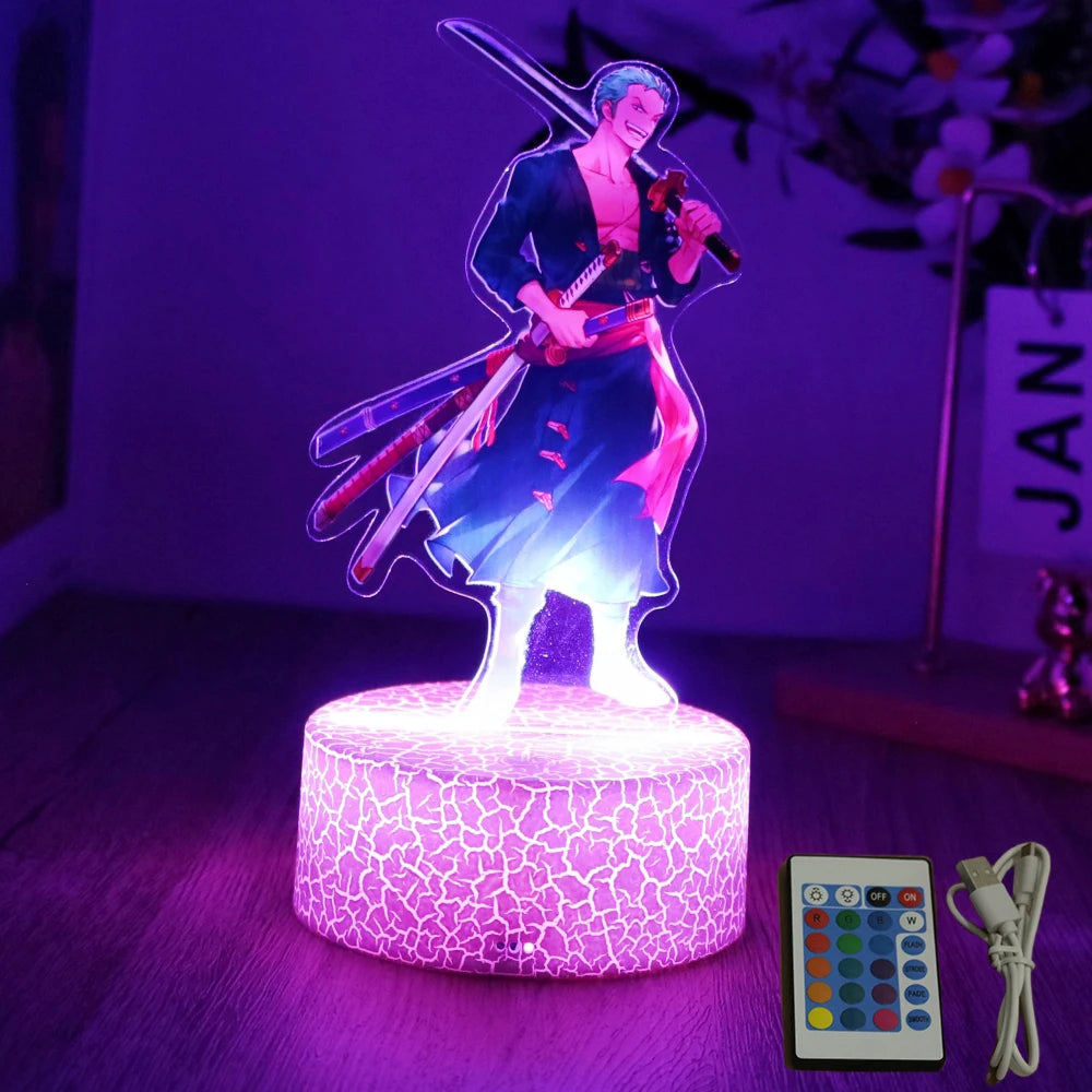 LED Night Light Anime Figure One Piece Luffy Zoro Figures Lamp PVC Action Collection Bedside Table Decoration Kid Christmas Gift