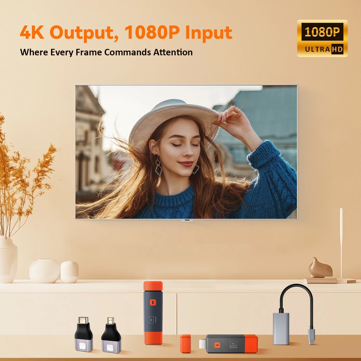 Wireless Transmitter & Receiver, 4K Decode Input 1080P@60Hz Output, Ultra-Low Latency  Plug & Play for Gaming, Home Theater