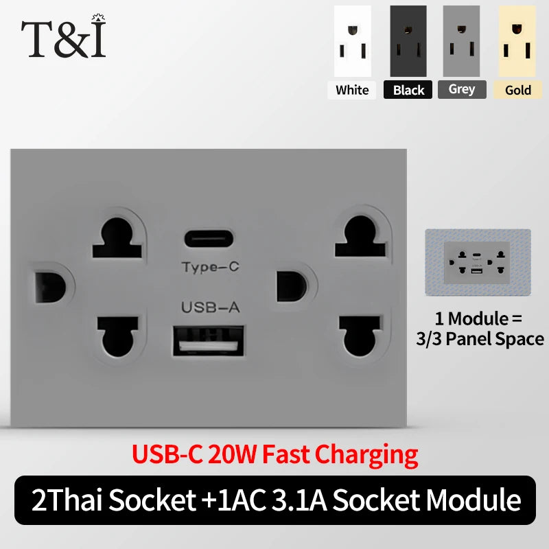 DIY Modular Tempered Glass Wall Plate2x4inch NEMA 5-15R Duplex Outlet US EU Italy Chile Interchangeable Electrical Socket Module