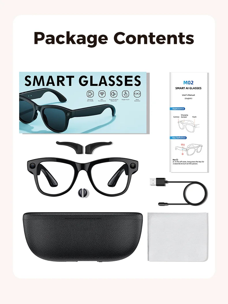 2026 New 32G Memory 800W 4K Camera Smart Glasses Men Photos&Videos 3600mAh Power Bank 120+Languages Translation AI Glasses Women