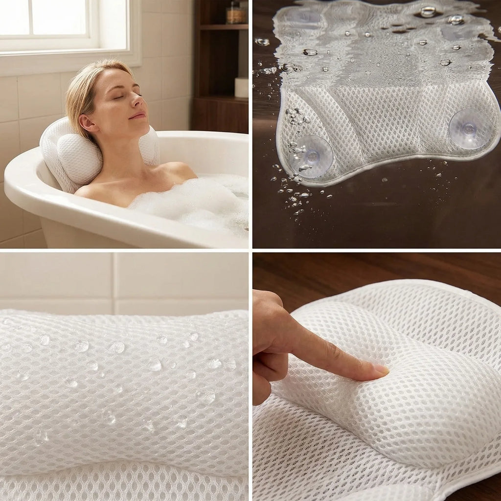 Bathtub Pillow for Tub, Bath Pillow for Neck & Back Support with Strong Suction Cups, Soft Spa Bath Pillow
