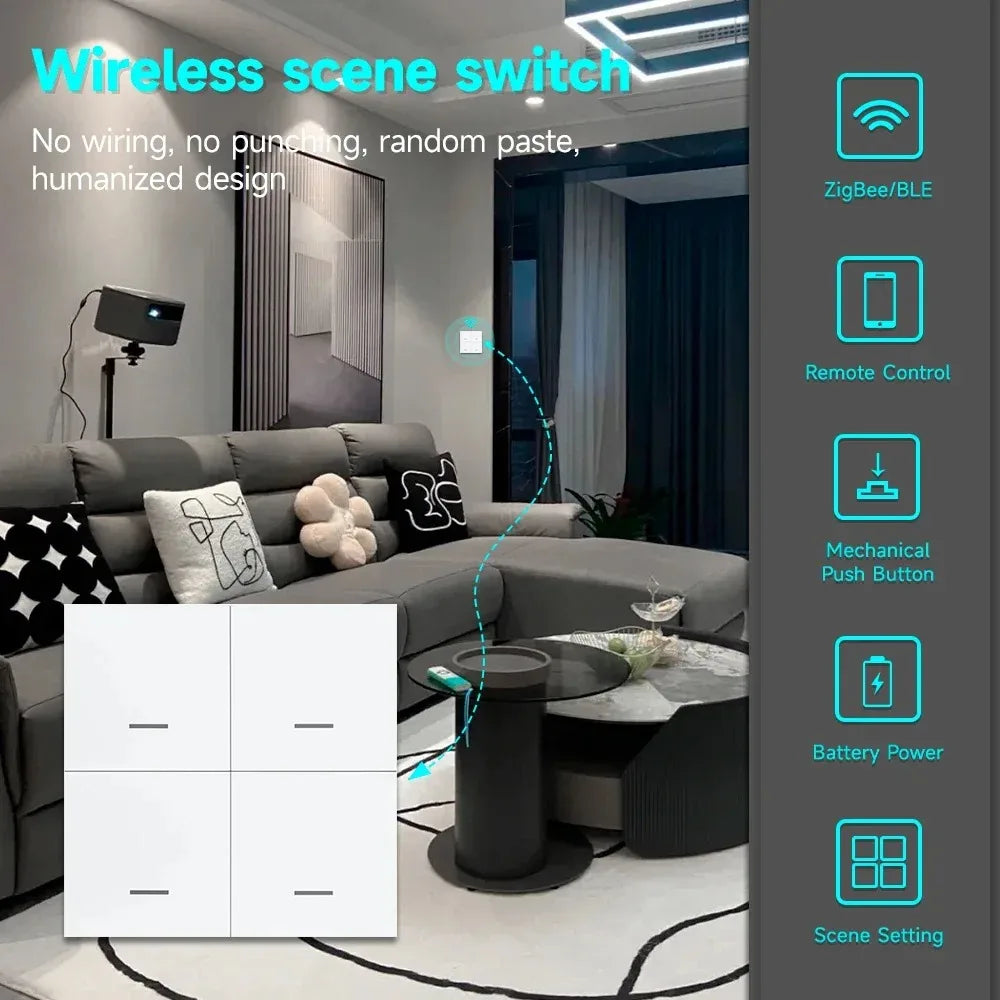 Tuya Zigbee 3.0 Smart Scene Button Switch – 1/2/3/4 Gang Wireless Remote Controller – Works with Smart Life/Tuya App & Home Assi