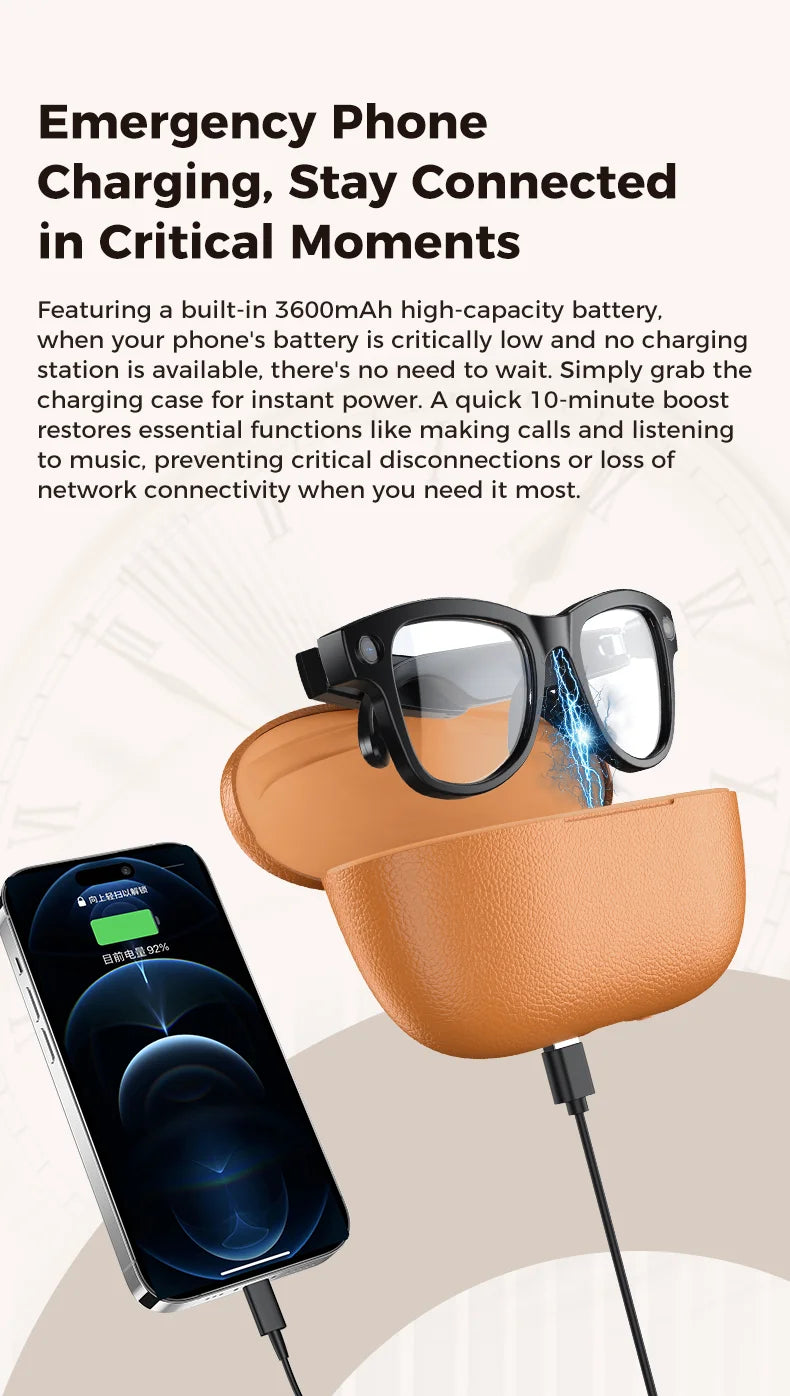 2026 New 32G Memory 800W 4K Camera Smart Glasses Men Photos&Videos 3600mAh Power Bank 120+Languages Translation AI Glasses Women