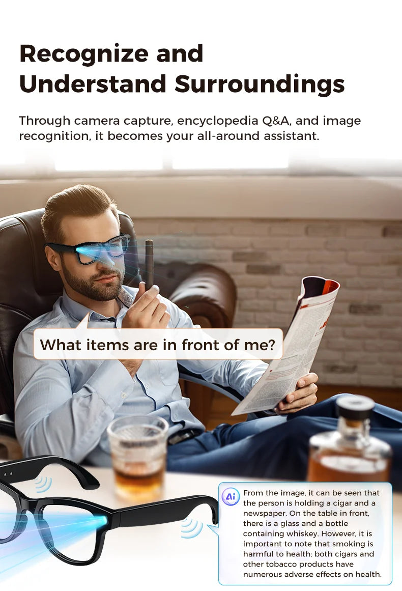 2026 New 32G Memory 800W 4K Camera Smart Glasses Men Photos&Videos 3600mAh Power Bank 120+Languages Translation AI Glasses Women
