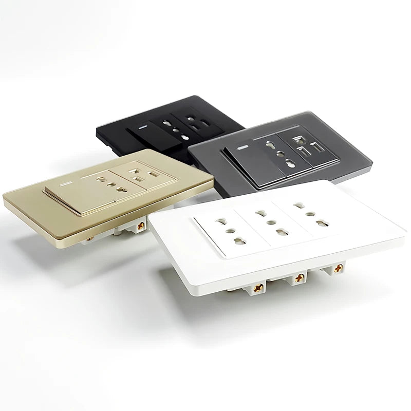 DIY Modular Tempered Glass Wall Plate2x4inch NEMA 5-15R Duplex Outlet US EU Italy Chile Interchangeable Electrical Socket Module