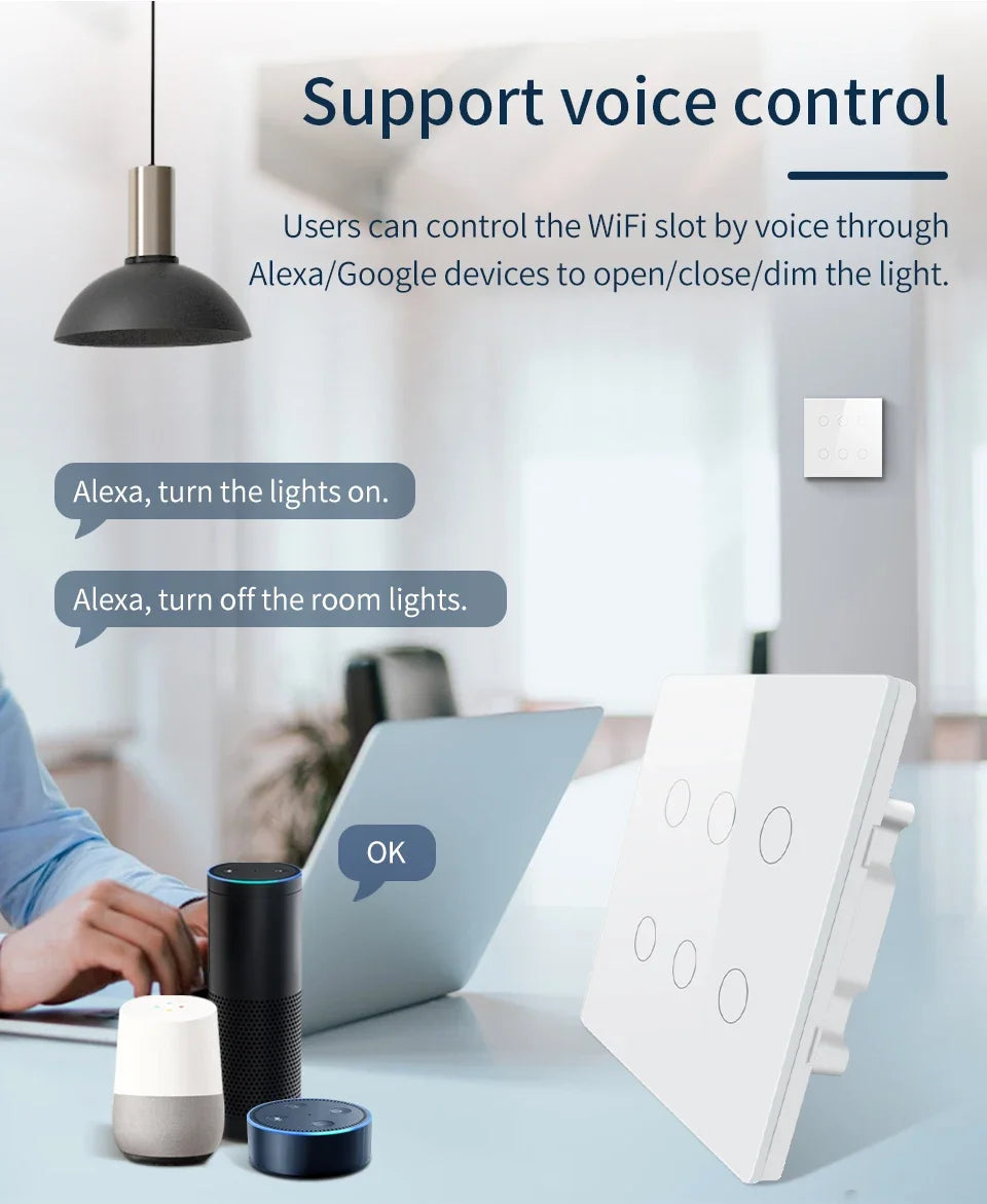 WiFi Smart Switch Brazil Standard 4x4 Size Tuya Smart Life Touch Sensor 4/6 Gang Light Switch Voice Control Alexa Google Home