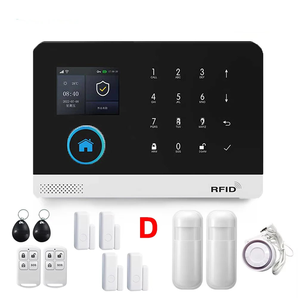 Smart Home WiFi GSM Alarm System for Home with Motion Sensor Wireless Siren Night Vision IP Camera Works with Tuya Support Alexa