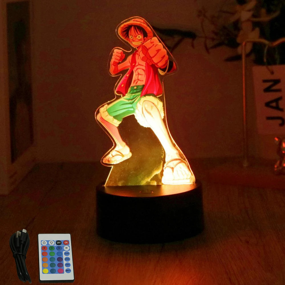 LED Night Light Anime Figure One Piece Luffy Zoro Figures Lamp PVC Action Collection Bedside Table Decoration Kid Christmas Gift