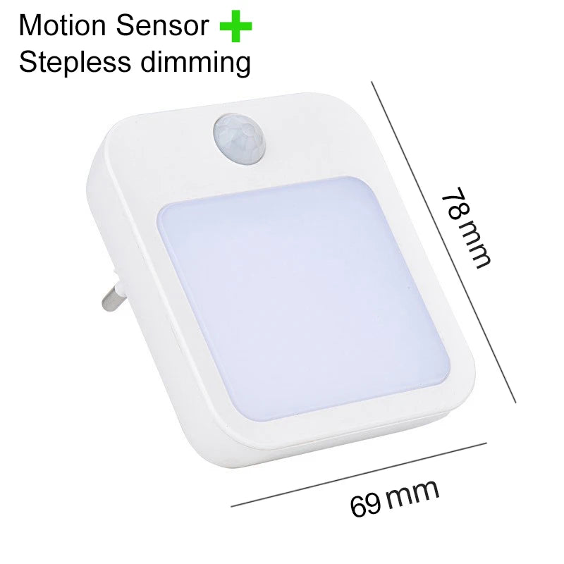 Motion Sensor LED Night Lights EU Plug Dimmable Cabinet Light For Baby Bedside Bedroom Corridor Wireless Night Lamp Lighting
