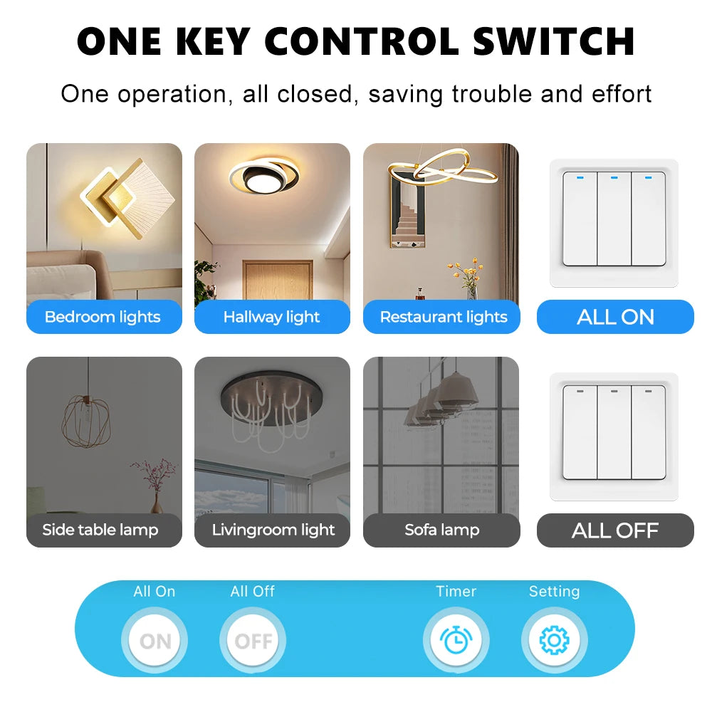 Tuya Zigbee Smart Switch No Neutral Wire No Capacitor 1/2/3Gang EU Wall Push Light Switch Smart Life APP Voice for Alexa Google