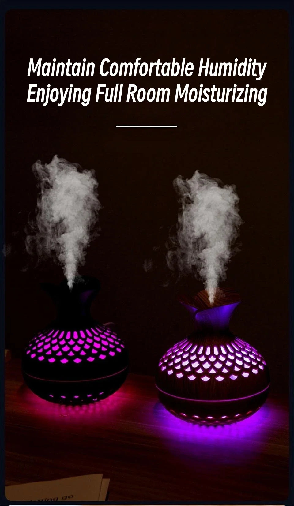 Wood Grain Vase Humidifier Household Electric Ultrasonic Air Humidifier Desktop Essential Oil Diffuser Air Purifier Home Room