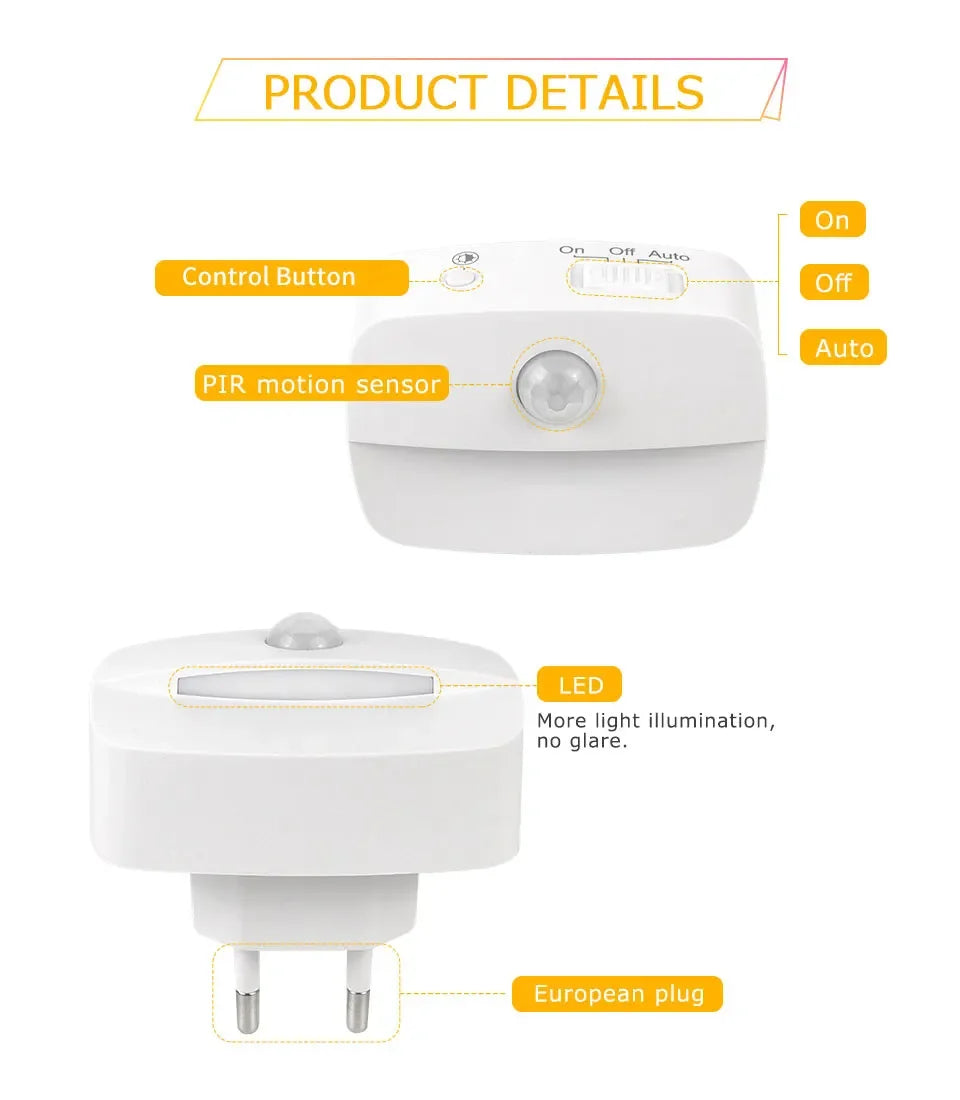 Motion Sensor LED Night Light EU/US Plug in Socket 3 Modes Night Lamp For Room Kitchen Hallway Human Induction Emergency Lightin