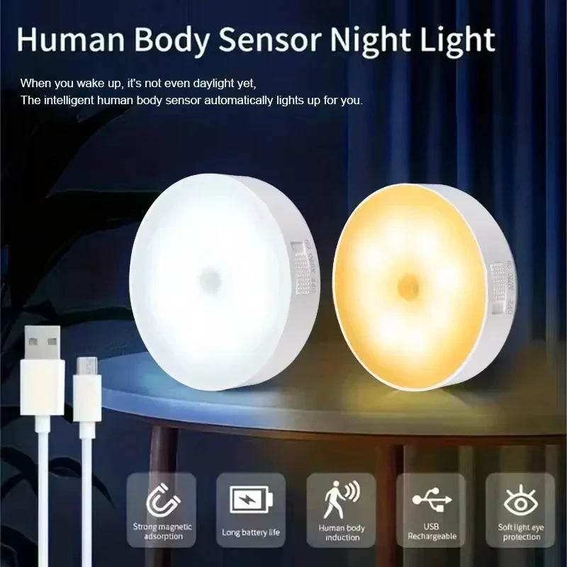Type-C Motion Sensor Light Rechargeable Light Lamp Bedside LED Night Light for Stairs Hallway Cabinet Closet Bedroom Nightlight