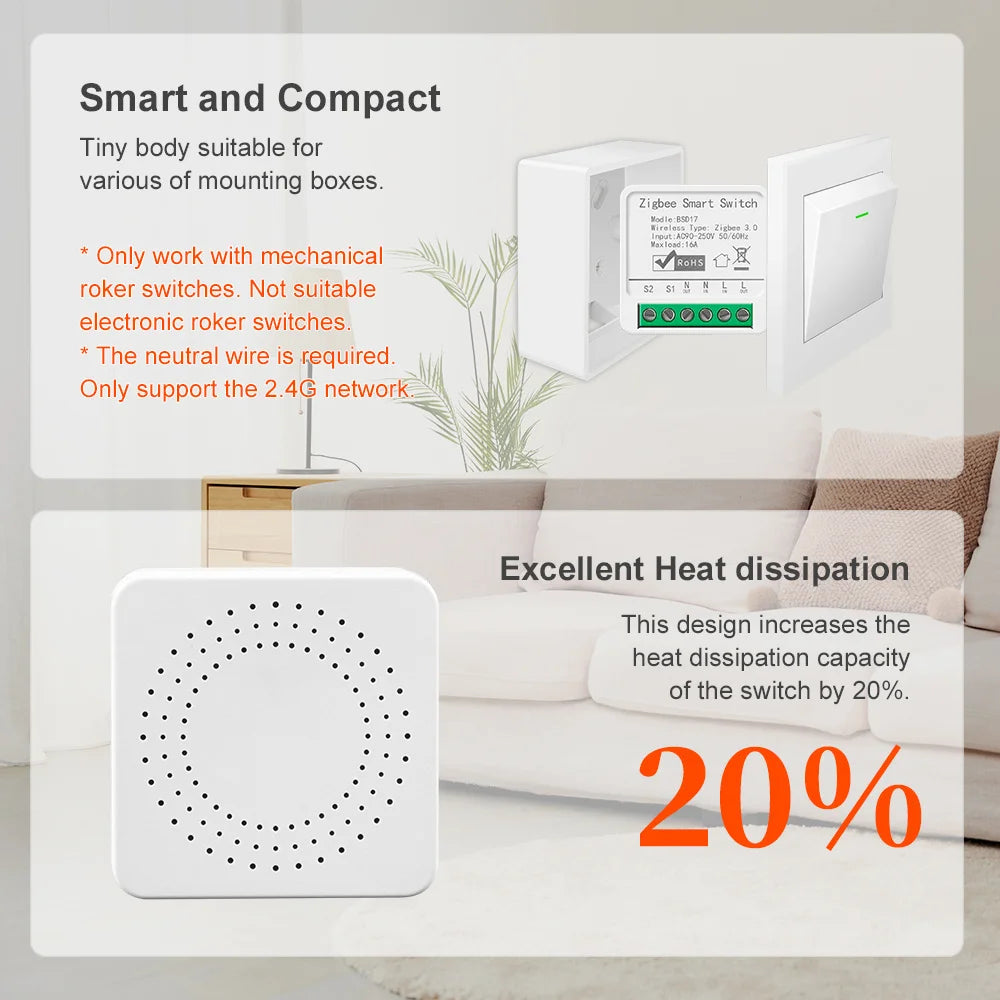 16A ZigBee 3.0 Smart Switch Automation DIY Light Switches Module Supports 2 Way Control Wok Alexa Google Home Zigbee 2Mqtt