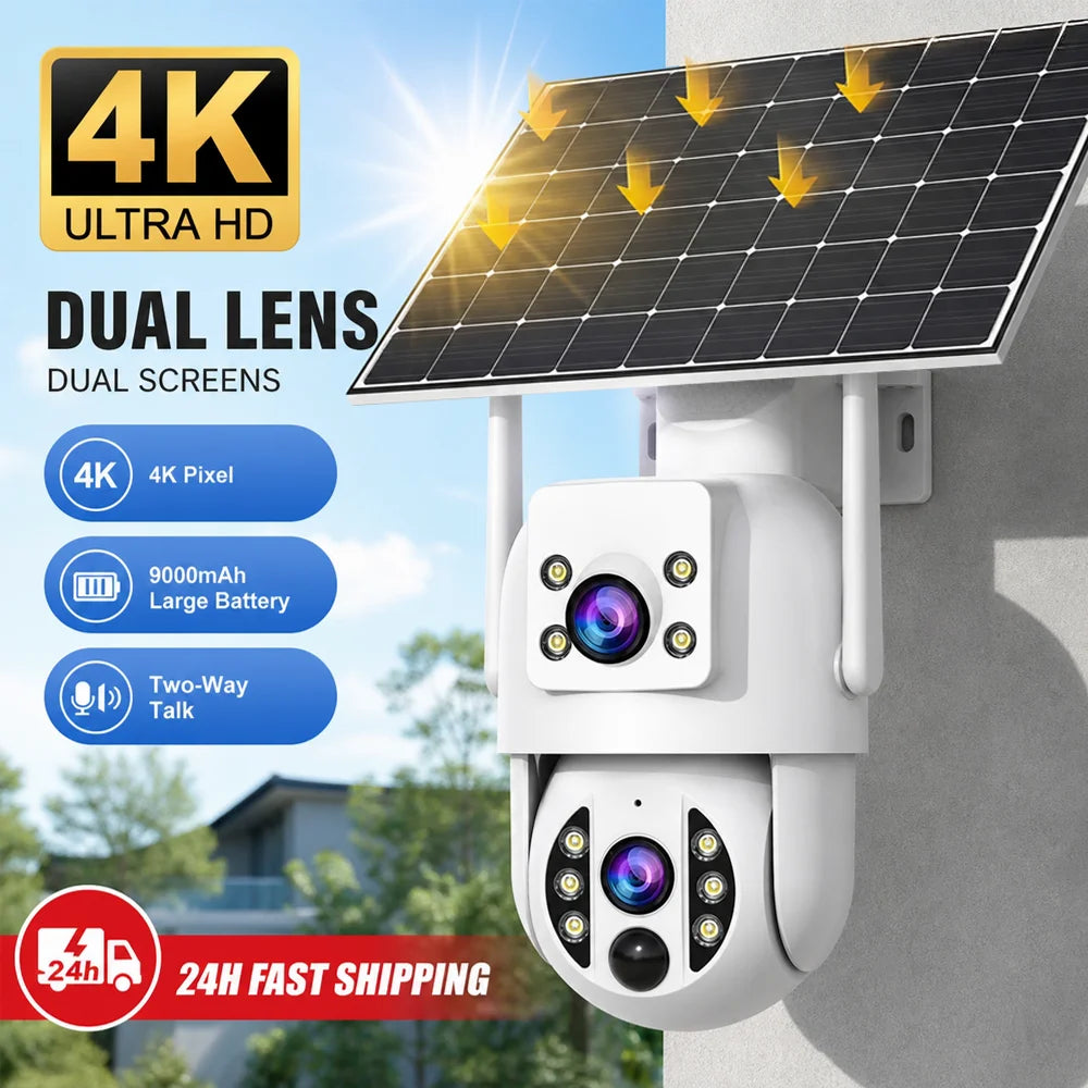 JOOAN 4K 6MP WiFi Surveillance Camera Solar Outdoor CCTV Camera With Solar Panel Dual Lens PTZ IP Cam Security Protection